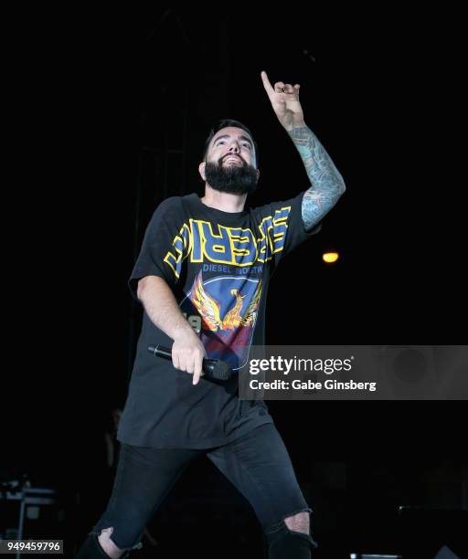 Singer Jeremy McKinnon of A Day to Remember performs during the Las Rageous music festival at the Downtown Las Vegas Events Center on April 20, 2018...