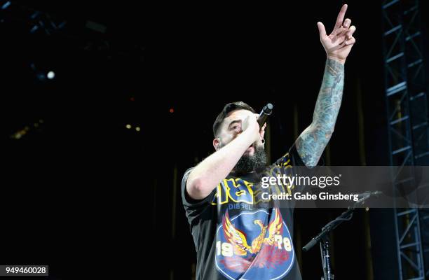 Singer Jeremy McKinnon of A Day to Remember performs during the Las Rageous music festival at the Downtown Las Vegas Events Center on April 20, 2018...