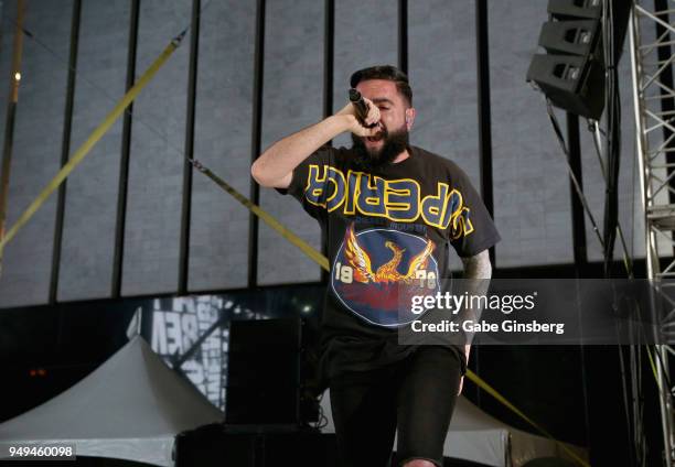 Singer Jeremy McKinnon of A Day to Remember performs during the Las Rageous music festival at the Downtown Las Vegas Events Center on April 20, 2018...