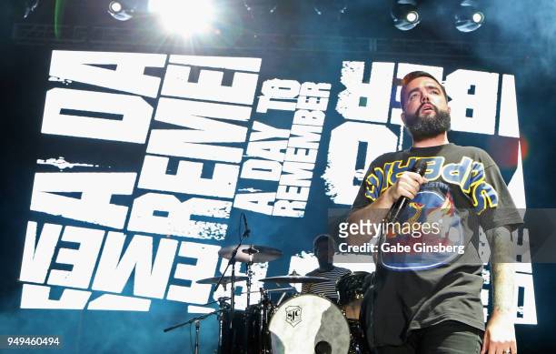 Drummer Alex Shelnutt and singer Jeremy McKinnon of A Day to Remember perform during the Las Rageous music festival at the Downtown Las Vegas Events...