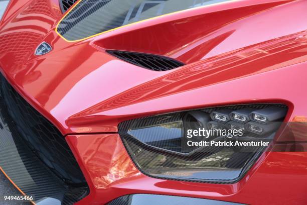 The super car AK33 by Zenvo is displayed during the opening day of the Top Marques Monaco at the Grimaldi Forumon April 21, 2018 in Monte-Carlo,...