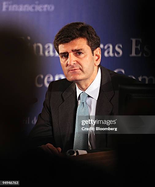 Jose Antonio Garcia Cantera, chief executive officer of Banco Espanol de Credito SA, listens at the XVI Financial Conference in Madrid, Spain, on...