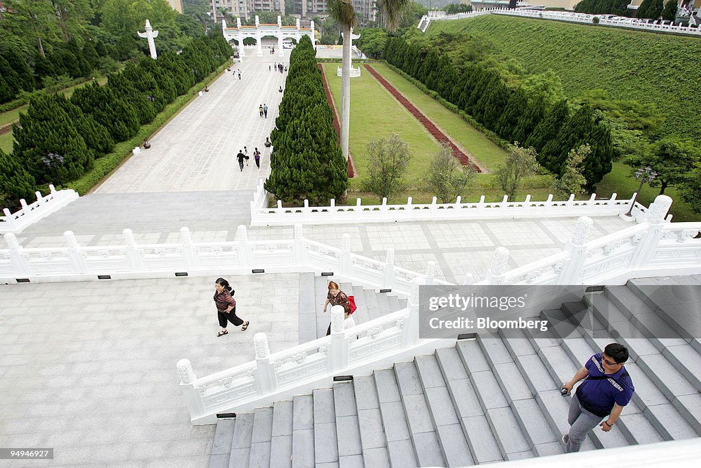 Visitors enter and exit the Taiwan National Palace Museum in