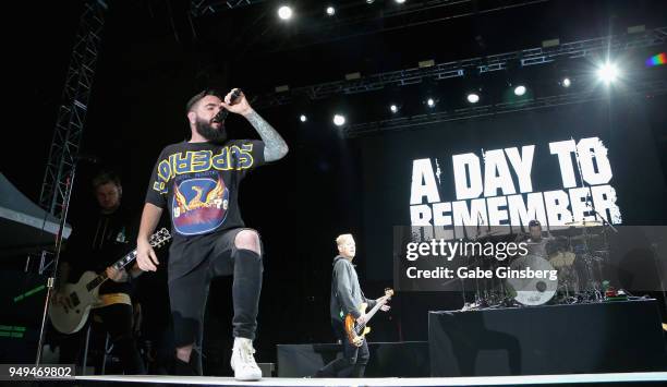 Guitarist Neil Westfall, singer Jeremy McKinnon, bassist Joshua Woodard and drummer Alex Shelnutt of A Day to Remember perform during the Las Rageous...