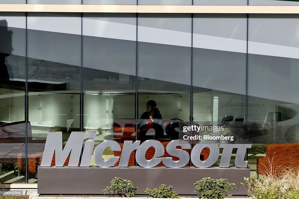 A sign sits on display outside a building on the Microsoft C