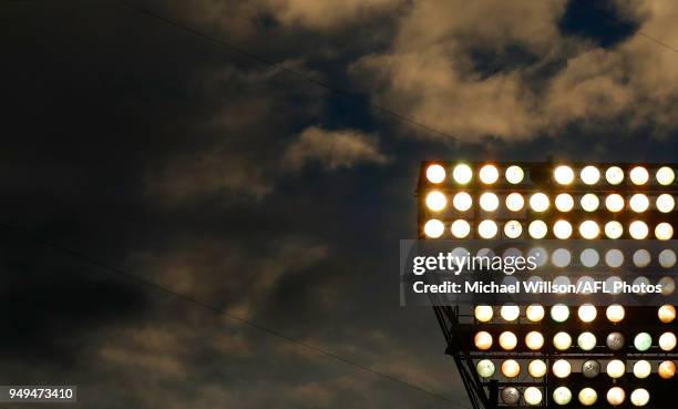 The MCG light tower is seen during the 2018 AFL round five match between the Carlton Blues and the West Coast Eagles at the Melbourne Cricket Ground...