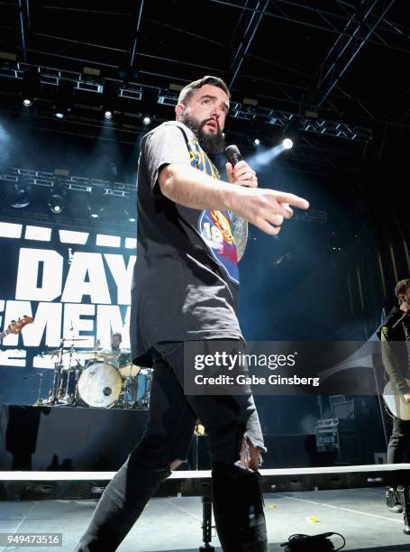 Drummer Alex Shelnutt and singer Jeremy McKinnon of A Day to Remember perform during the Las Rageous music festival at the Downtown Las Vegas Events...