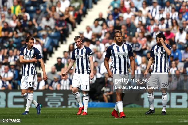 West Bromwich Albion players look dejected after conceeding during the Premier League match between West Bromwich Albion and Liverpool at The...