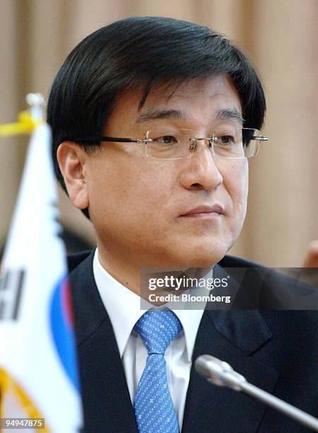 Lee Hye Min, South Korea's chief negotiator, listens during a free-trade agreement meeting with Ignacio Garcia Bercero, European Commission's chief...