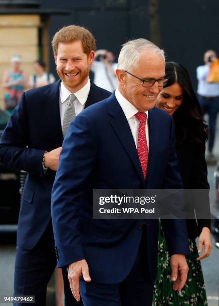 Prince Harry and Meghan Markle arrive with Malcolm Turnbull, Prime Minister of Australia to attend the Invictus Games Reception at Australia House on...