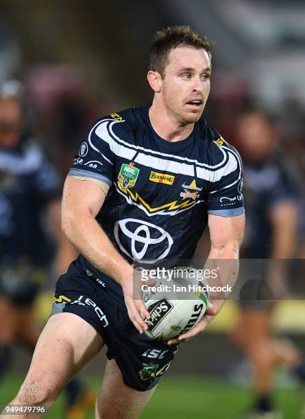 Michael Morgan of the Cowboys runs the ball during the round seven NRL match between the North Queensland Cowboys and the Gold Coast Titans at...