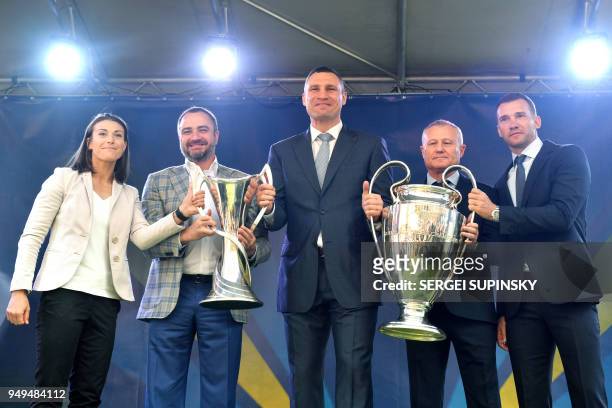 Ukrainian National football team forward Iya Andruschak, the president of the Football Federation of Ukraine Andriy Pavelko, the Mayor of Kiev and...