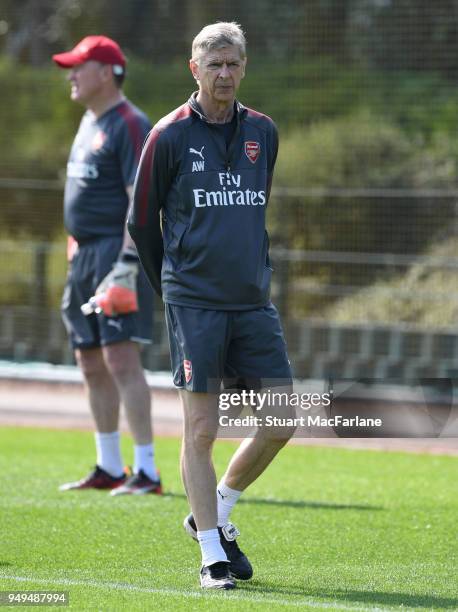 Arsenal manager Arsene Wenger during a training session at London Colney on April 21, 2018 in St Albans, England.