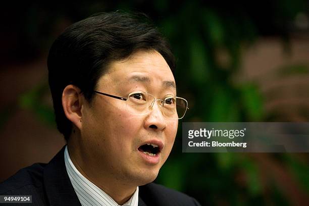 Xiong Weiping, chairman of Aluminum Corp. Of China , speaks at a news conference in Beijing, China, on Friday, Feb. 27, 2009. Aluminum Corp. Of...