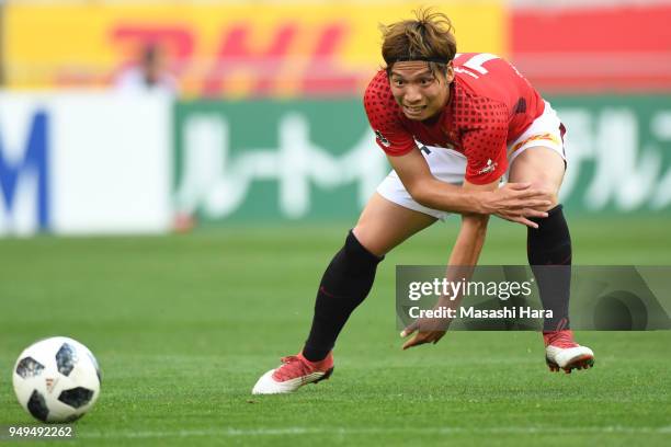 Kazuki Nagasawa of Urawa Red Diamonds in action during the J.League J1 match between Urawa Red Diamonds and Consadole Sapporo at Saitama Stadium on...
