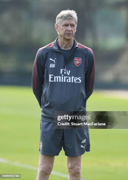 Arsenal manager Arsene Wenger during a training session at London Colney on April 21, 2018 in St Albans, England.