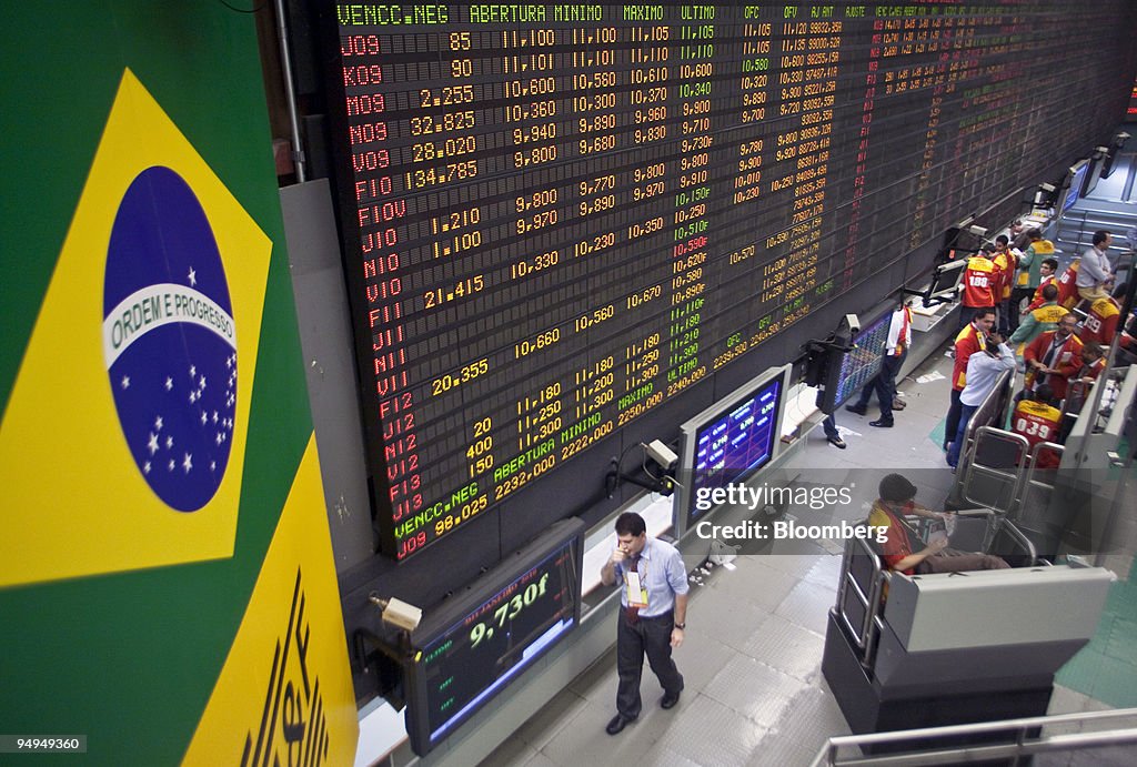 Traders work at the Bolsa de Mercadorias e Futuros, Brazilia