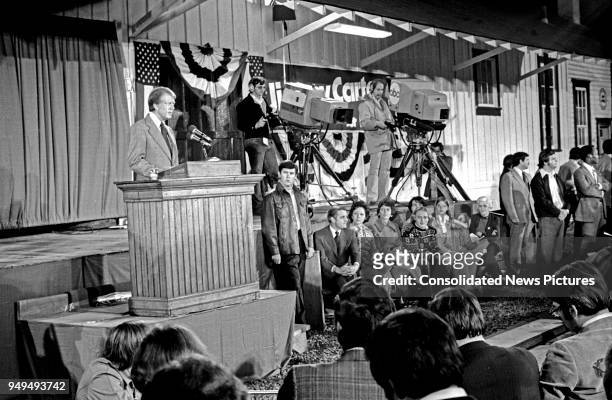 United States President-elect Jimmy Carter holds a post-election press conference, Plains, Georgia, November 3, 1976. The press conference was held...