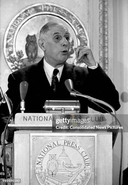 French President Charles de Gaulle speaks at the National Press Club, Washington DC, April 23, 1960.