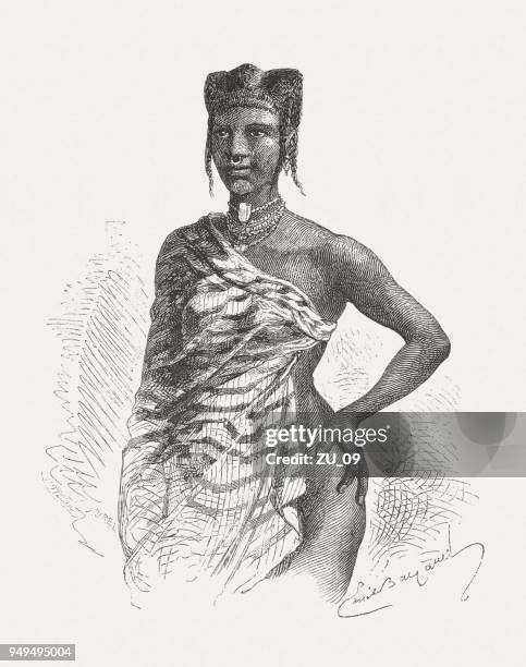 ilustrações, clipart, desenhos animados e ícones de uma garota soninquês da áfrica ocidental, gravura em madeira, publicado 1868 - mali