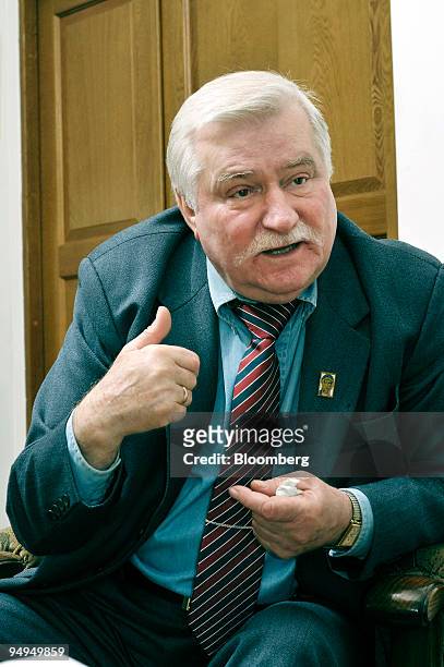 Lech Walesa, who led the Solidarity movement that helped topple communism in Poland 20 years ago, speaks during an interview at his office in Gdansk,...