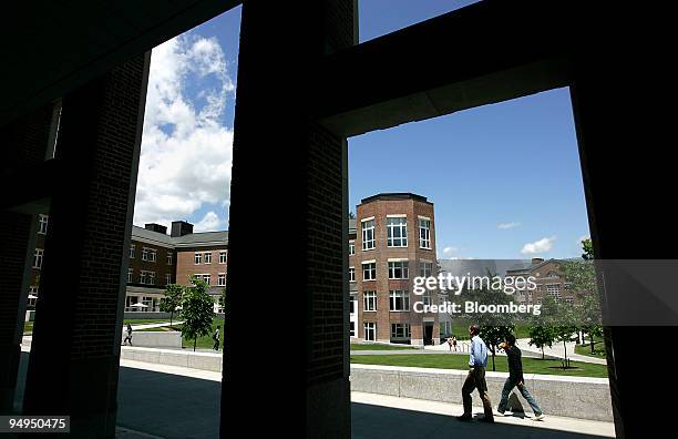 Students walk on the campus of Dartmouth College, the smallest school in the Ivy League, in Hanover, New Hampshire, U.S., on Tuesday, June 2, 2009....