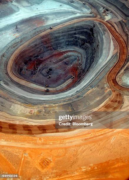 An aerial view of the OZ Minerals Ltd. Prominent Hill open pit mine, containing copper and gold deposits, in South Australia, on Sunday, May 24,...