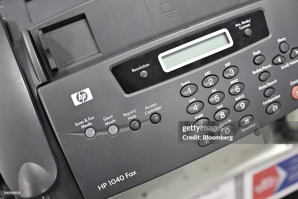 An HP fax machine sits on display inside a Staples store in New York ...