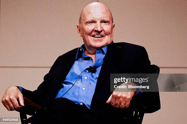 Jack Welch, former chairman of General Electric Co. , smiles during an interview at the Boston University School of Management in Boston,...