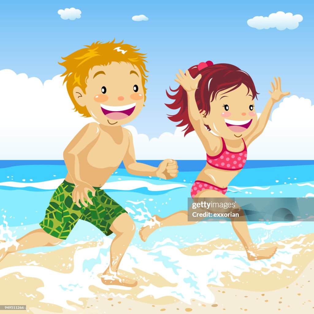 Kids Running On Beach High-Res Vector Graphic - Getty Images