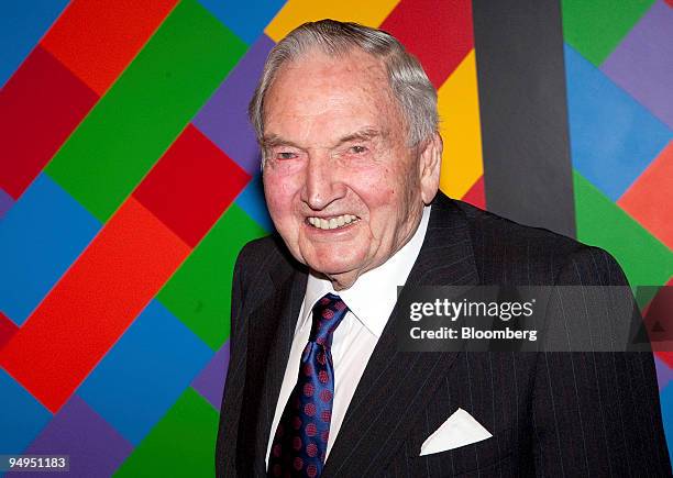 David Rockefeller, philanthropist and former chairman of Chase Manhattan Corp., arrives to the Museum of Modern Art's Annual Party in the Garden in...