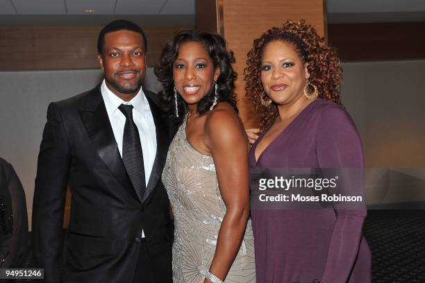Actors Chris Tucker, Dawn Lewis and Kim Coles attend the 26th anniversary UNCF Mayor's Masked Ball at Atlanta Marriot Marquis on December 19, 2009 in...