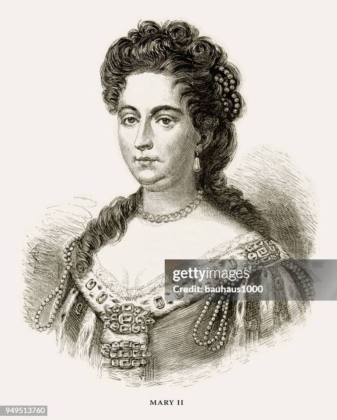 mary ii, queen mary ii, english victorian engraving, 1887 - british royalty stock illustrations