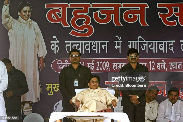 Mayawati, the chief minister of the Indian state Uttar Pradesh and Bahujan Samaj Party president, attends a campaign rally in Ghaziabad, India, on...