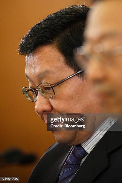 Chen Deming, China's minister of commerce, speaks attends a news conference at the Great Hall of the People in Beijing, China, on Tuesday, March 10,...