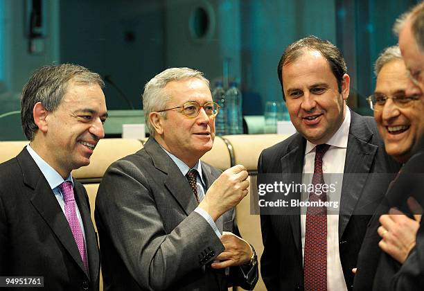 Charilaos Stavrakis, Cyprus' finance minister, left, Giulio Tremonti, Italy's finance minister, center left, Josef Proell, Austria's finance...