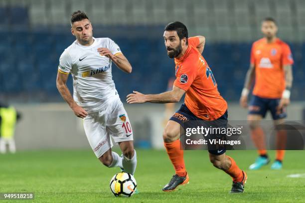 Deniz Türüç of Kayserispor, Arda Turan of Istanbul Medipol Basaksehir FK during the Turkish Spor Toto Super Lig football match between Medipol...