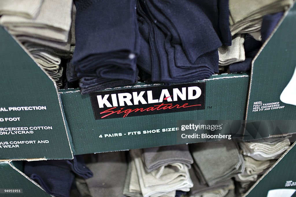 Kirkland Signature socks, the Costco store brand, sit on display