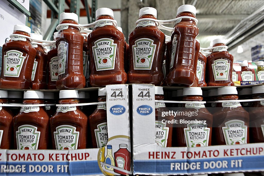 H.J. Heinz Co. ketchup sits on display inside a Costco store