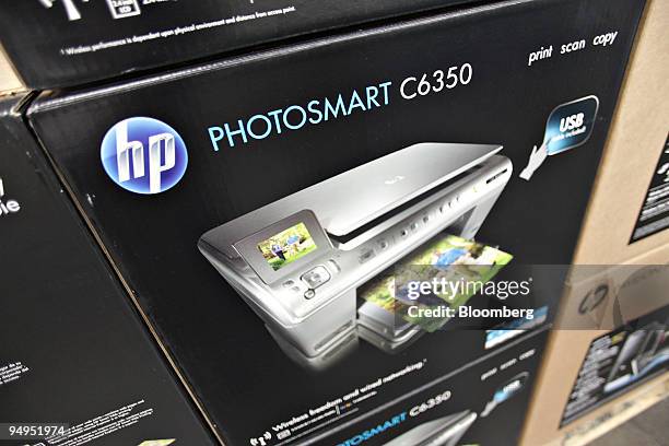 Hewlett Packard photosmart C6350 combination printer, scanner and copy machine sits on display inside a Costco store in Queens, New York, U.S., on...