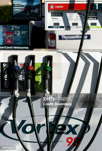 Gas pumps are pictured at a Caltex Australia Ltd. Gas station in Sydney, Australia, on Friday, Aug. 28, 2009. Caltex Australia Ltd., the nation's...