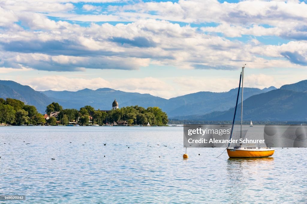 View of the Fraueninsel, Gstadt, Chiemsee, Bavaria, Germany