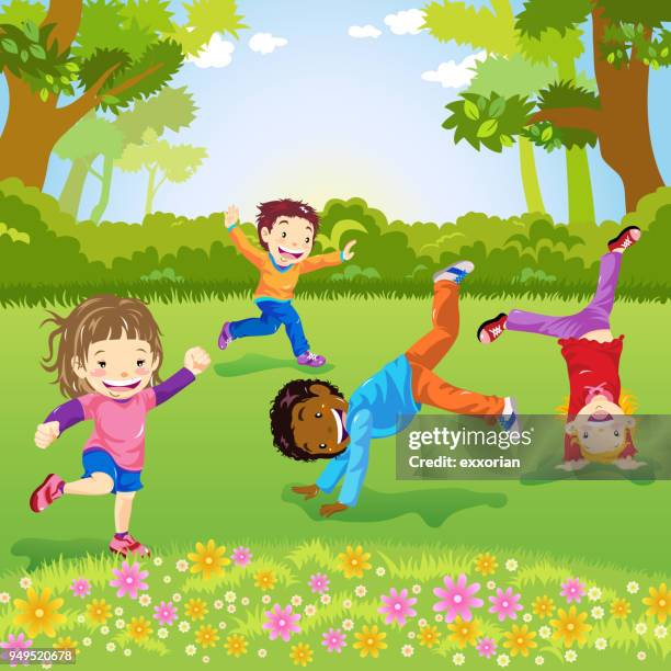 ilustrações de stock, clip art, desenhos animados e ícones de child somersaulting - shes my best friend