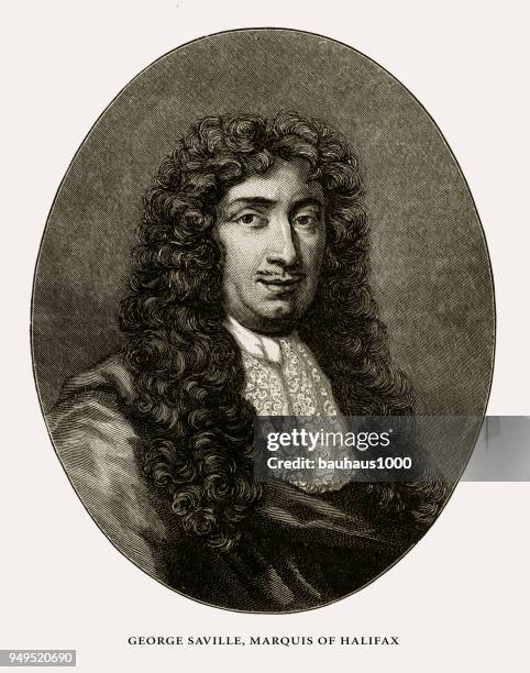 george saville, marquis of halifax, english victorian engraving, 1887 - marquis stock illustrations
