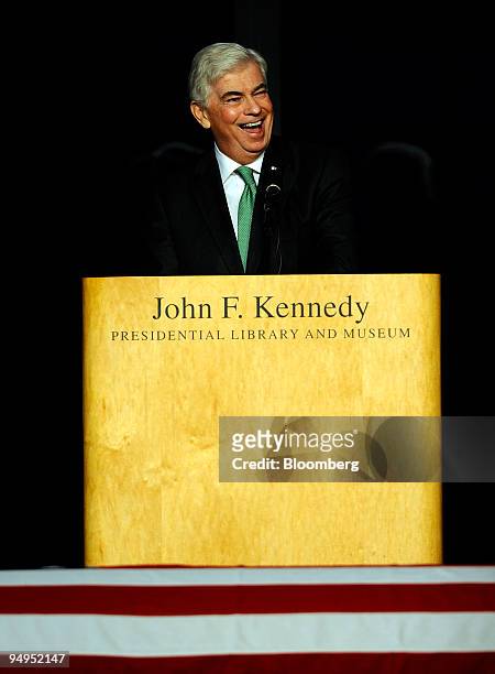 Senator Christopher Dodd, a Democrat from Connecticut, speaks during the Celebration of Life Memorial service for Senator Edward Kennedy at the John...