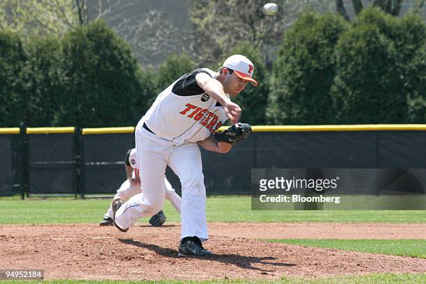 David Hale of the Princeton University Tigers pitches during a game against Cornell University at Clarke Field in Princeton, New Jersey, U.S., on...