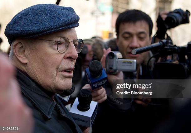 Stewart Baker, a victim who lost money investing with Bernard Madoff, founder of Bernard L. Madoff Investment Securities LLC, speaks to the media...