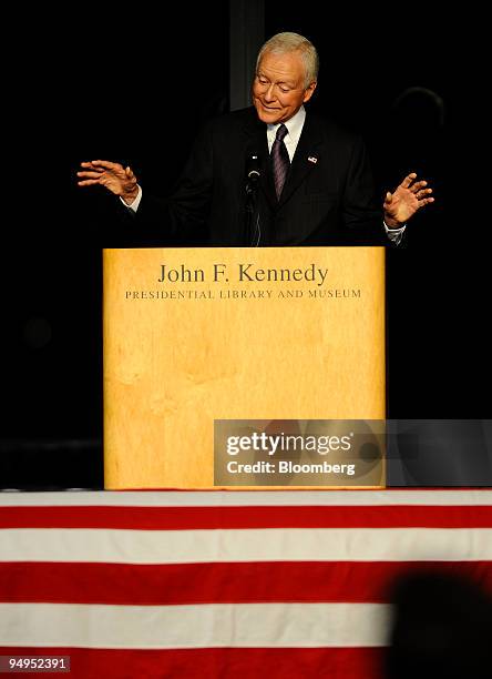 Senator Orrin Hatch, a Republican from Utah, speaks during the Celebration of Life Memorial service for Senator Edward Kennedy at the John F. Kennedy...