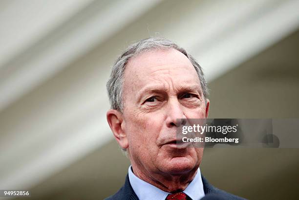 Michael Bloomberg, mayor of New York, addresses the media outside the White House following a meeting with President Barack Obama, Republican Newt...
