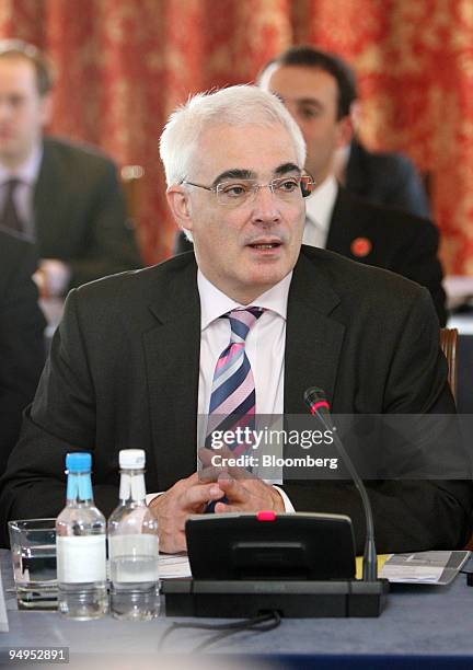 Alistair Darling, the U.K.'s chancellor of the exchequer, speaks at the opening session of the G20 Finance Ministers meeting at South Lodge Hotel,...